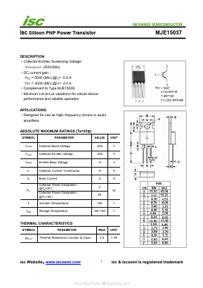 MJE15037 Datasheet PDF Inchange Semiconductor