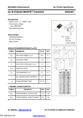 2SK2401 Datasheet PDF Inchange Semiconductor