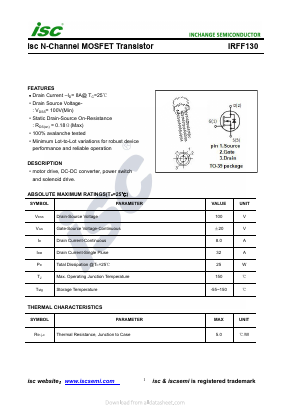 IRFF130 Datasheet PDF Inchange Semiconductor