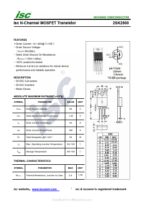 2SK2800 Datasheet PDF Inchange Semiconductor