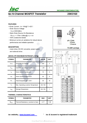 K3160 Datasheet PDF Inchange Semiconductor