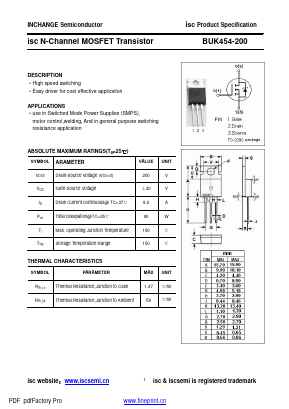 BUK454-200 Datasheet PDF Inchange Semiconductor