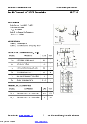 IRF320 Datasheet PDF Inchange Semiconductor