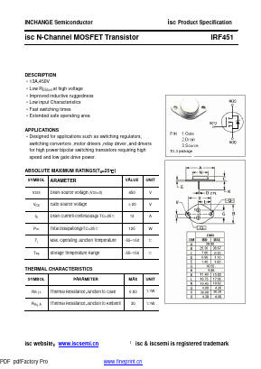 IRF451 Datasheet PDF Inchange Semiconductor