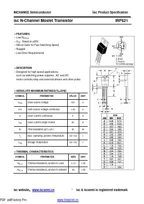 IRF621 Datasheet PDF Inchange Semiconductor