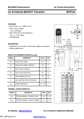 IRFP245 Datasheet PDF Inchange Semiconductor