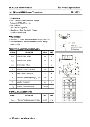 MJ3772 Datasheet PDF Inchange Semiconductor