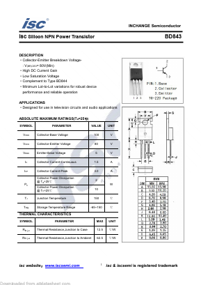 BD843 Datasheet PDF Inchange Semiconductor