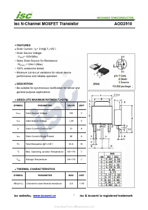 AOD2910 Datasheet PDF Inchange Semiconductor