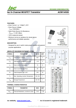 AOW14N50 Datasheet PDF Inchange Semiconductor