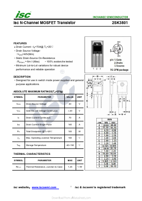 2SK3801 Datasheet PDF Inchange Semiconductor