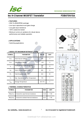 FDB075N15A Datasheet PDF Inchange Semiconductor