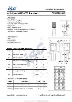 FCH067N65S3 Datasheet PDF Inchange Semiconductor