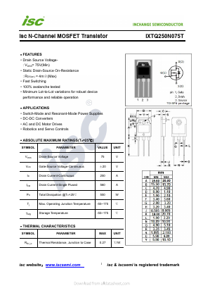 IXTQ250N075T Datasheet PDF Inchange Semiconductor