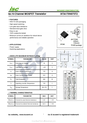 IXTA170N075T2 Datasheet PDF Inchange Semiconductor