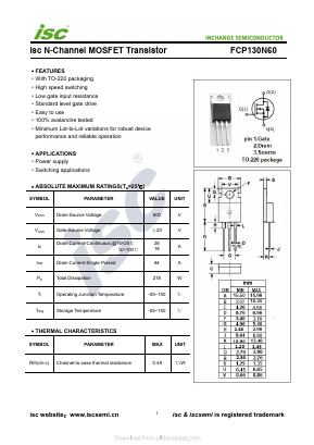 FCP130N60 Datasheet PDF Inchange Semiconductor