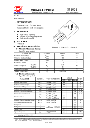 S13003 Datasheet PDF Shenzhen Jingdao Electronic Co.,Ltd