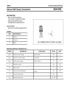 2SA1452 Datasheet PDF Quanzhou Jinmei Electronic