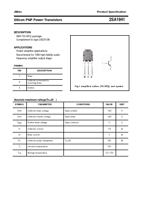 2SA1941 Datasheet PDF Quanzhou Jinmei Electronic