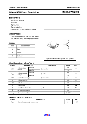 2N6058 Datasheet PDF Quanzhou Jinmei Electronic