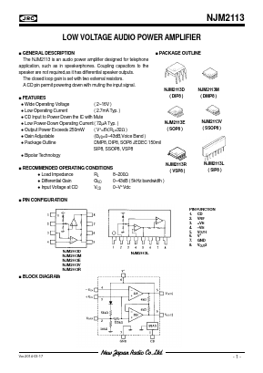 NJM2113V Datasheet PDF Japan Radio Corporation 