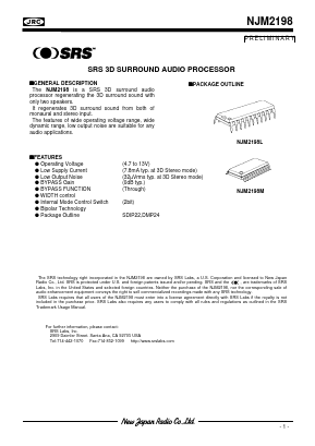 NJM2198 Datasheet PDF Japan Radio Corporation 