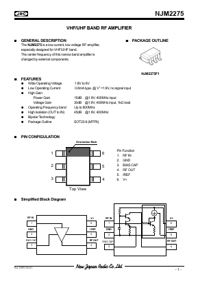 NJM2275F1 Datasheet PDF Japan Radio Corporation 