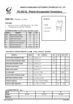 2SB1184 Datasheet PDF Jiangsu Changjiang Electronics Technology Co., Ltd