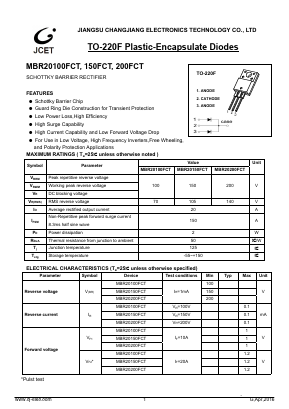 MBR20100FCT Datasheet PDF Jiangsu Changjiang Electronics Technology Co., Ltd