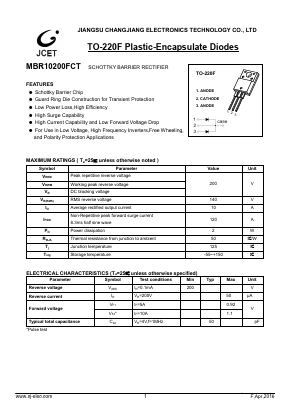 MBR10200FCT Datasheet PDF Jiangsu Changjiang Electronics Technology Co., Ltd