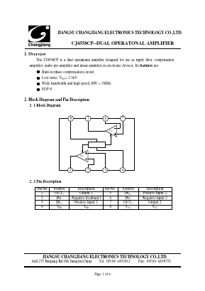 CJ4558CP Datasheet PDF Jiangsu Changjiang Electronics Technology Co., Ltd