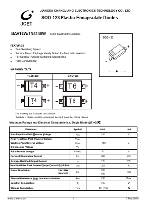 1N4148W Datasheet PDF Jiangsu Changjiang Electronics Technology Co., Ltd