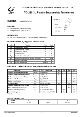 2SB1185 Datasheet PDF Jiangsu Changjiang Electronics Technology Co., Ltd