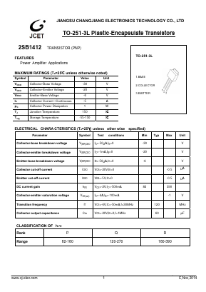 2SB1412 Datasheet PDF Jiangsu Changjiang Electronics Technology Co., Ltd