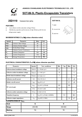 2SD1119 Datasheet PDF Jiangsu Changjiang Electronics Technology Co., Ltd