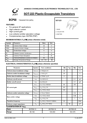 BCP68-25 Datasheet PDF Jiangsu Changjiang Electronics Technology Co., Ltd