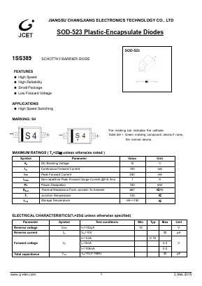 1SS389 Datasheet PDF Jiangsu Changjiang Electronics Technology Co., Ltd