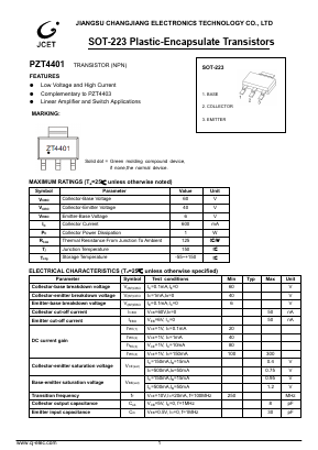 PZT4401 Datasheet PDF Jiangsu Changjiang Electronics Technology Co., Ltd