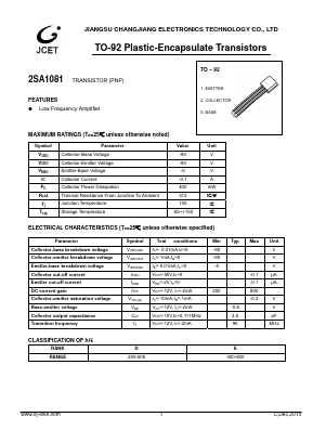 2SA1081 Datasheet PDF Jiangsu Changjiang Electronics Technology Co., Ltd