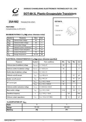 2SA1662 Datasheet PDF Jiangsu Changjiang Electronics Technology Co., Ltd