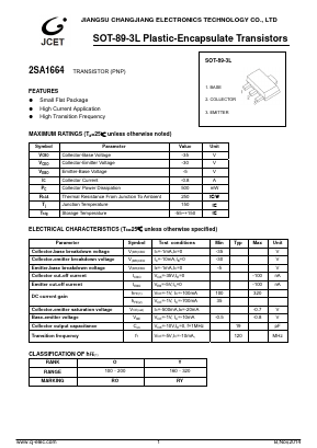 2SA1664 Datasheet PDF Jiangsu Changjiang Electronics Technology Co., Ltd