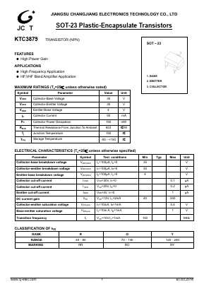 KTC3879 Datasheet PDF Jiangsu Changjiang Electronics Technology Co., Ltd