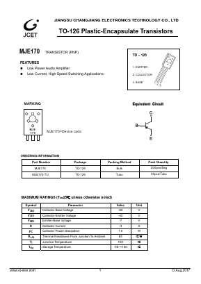 MJE170 Datasheet PDF Jiangsu Changjiang Electronics Technology Co., Ltd