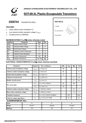 2SD874A Datasheet PDF Jiangsu Changjiang Electronics Technology Co., Ltd