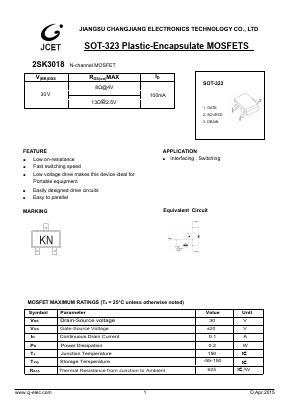 2SK3018 Datasheet PDF Jiangsu Changjiang Electronics Technology Co., Ltd