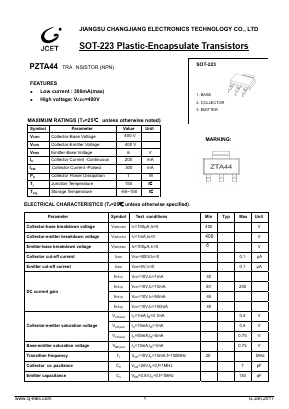 PZTA44 Datasheet PDF Jiangsu Changjiang Electronics Technology Co., Ltd