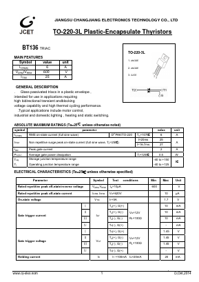 BT136 Datasheet PDF Jiangsu Changjiang Electronics Technology Co., Ltd