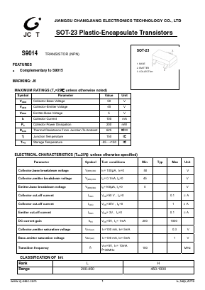 S9014 Datasheet PDF Jiangsu Changjiang Electronics Technology Co., Ltd