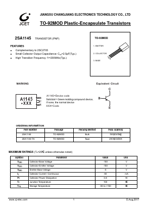 2SA1145 Datasheet PDF Jiangsu Changjiang Electronics Technology Co., Ltd