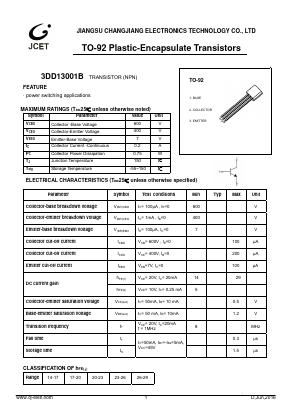 3DD13001B Datasheet PDF Jiangsu Changjiang Electronics Technology Co., Ltd